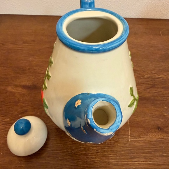 Mary Engelbreit Floral Teapot Enesco 2003 Blue Checkerboard - Picture 6 of 7